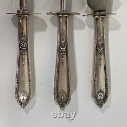 Alvin Sterling Silver Della Robbia 3 Pc. Carving Knife Fork Set Stainless 1920