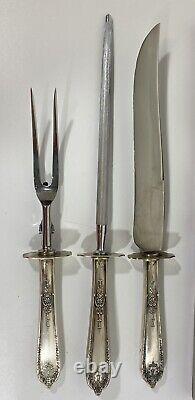 Alvin Sterling Silver Della Robbia 3 Pc. Carving Knife Fork Set Stainless 1920