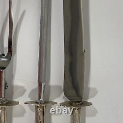 Alvin Sterling Silver Della Robbia 3 Pc. Carving Knife Fork Set Stainless 1920