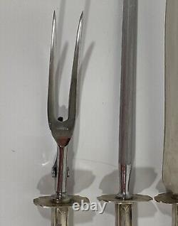 Alvin Sterling Silver Della Robbia 3 Pc. Carving Knife Fork Set Stainless 1920