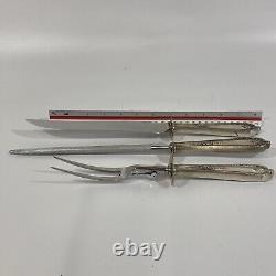 Alvin Sterling Silver Della Robbia 3 Pc. Carving Knife Fork Set Stainless 1920