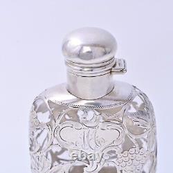 Alvin Sterling Silver Glass Flask 3/16 Pint with Overlay Antique #4172