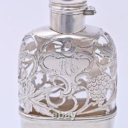 Alvin Sterling Silver Glass Flask 3/16 Pint with Overlay Antique #4172