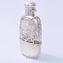 Alvin Sterling Silver Glass Flask 3/16 Pint with Overlay Antique #4172