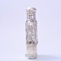 Alvin Sterling Silver Glass Flask 3/16 Pint with Overlay Antique #4172