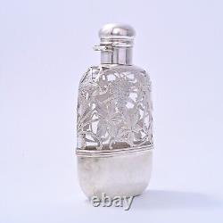 Alvin Sterling Silver Glass Flask 3/16 Pint with Overlay Antique #4172