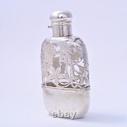 Alvin Sterling Silver Glass Flask 3/16 Pint with Overlay Antique #4172