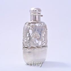 Alvin Sterling Silver Glass Flask 3/16 Pint with Overlay Antique #4172