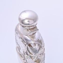 Alvin Sterling Silver Glass Flask 3/16 Pint with Overlay Antique #4172