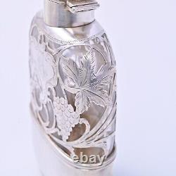 Alvin Sterling Silver Glass Flask 3/16 Pint with Overlay Antique #4172