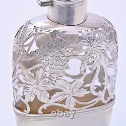 Alvin Sterling Silver Glass Flask 3/16 Pint with Overlay Antique #4172