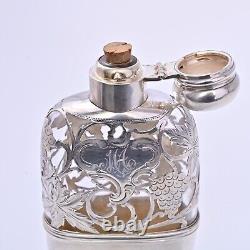 Alvin Sterling Silver Glass Flask 3/16 Pint with Overlay Antique #4172