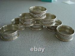 Alvin Sterling Silver Napkin Rings Embossed Set Of 8 Excellent