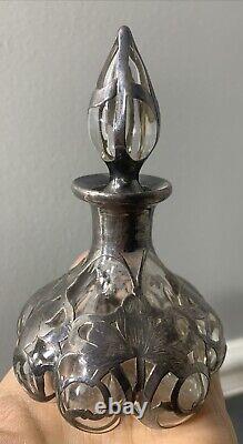 Alvin Sterling Silver Overlay Steuben Glass Bottle & Stopper Art Nouveau Deco