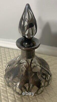 Alvin Sterling Silver Overlay Steuben Glass Bottle & Stopper Art Nouveau Deco