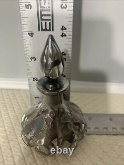 Alvin Sterling Silver Overlay Steuben Glass Bottle & Stopper Art Nouveau Deco