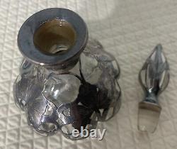 Alvin Sterling Silver Overlay Steuben Glass Bottle & Stopper Art Nouveau Deco