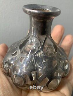 Alvin Sterling Silver Overlay Steuben Glass Bottle & Stopper Art Nouveau Deco