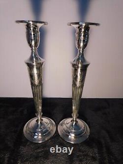 Alvin Sterling candlesticks (10 inch) Ribbed and engraved design all over MINT