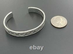 Alvin Toadacheene Navajo 925 Sterling Silver Etched Southwest Cuff Bracelet 6.5