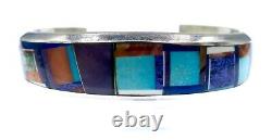 Alvin YellowHorse Native American Sterling Silver Inlayed Bangle Bracelet 6.75