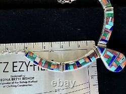 Alvin Yellowhorse Inlaid Multi-stone Signed Sterling Silver 20 Chain Necklace