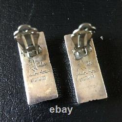Alvin Yellowhorse NAVAJO Heavy Gauge Sterling Silver CHANNEL INLAY Clip EARRINGS
