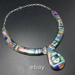 Alvin Yellowhorse NAVAJO Heavy Gauge Sterling Silver CHANNEL INLAY NECKLACE