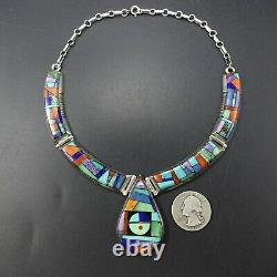 Alvin Yellowhorse NAVAJO Heavy Gauge Sterling Silver CHANNEL INLAY NECKLACE