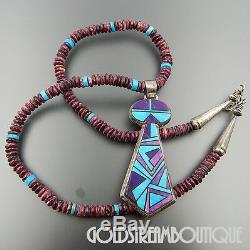 Alvin Yellowhorse Navajo 925 Silver Turquoise Sugilite Inlay Tie Beaded Necklace