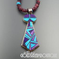 Alvin Yellowhorse Navajo 925 Silver Turquoise Sugilite Inlay Tie Beaded Necklace