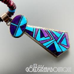 Alvin Yellowhorse Navajo 925 Silver Turquoise Sugilite Inlay Tie Beaded Necklace