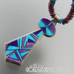Alvin Yellowhorse Navajo 925 Silver Turquoise Sugilite Inlay Tie Beaded Necklace