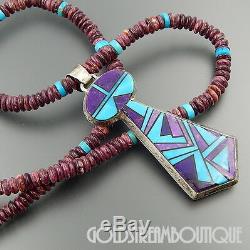 Alvin Yellowhorse Navajo 925 Silver Turquoise Sugilite Inlay Tie Beaded Necklace