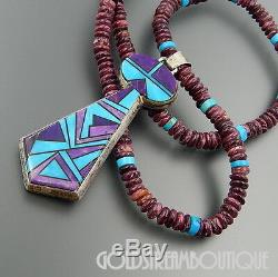 Alvin Yellowhorse Navajo 925 Silver Turquoise Sugilite Inlay Tie Beaded Necklace