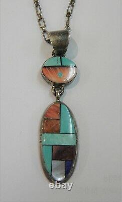 Alvin Yellowhorse Navajo inlay pendant necklace and pierced earrings 215-L