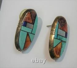 Alvin Yellowhorse Navajo inlay pendant necklace and pierced earrings 215-L