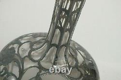 Antique 1900s Alvin Sterling Silver Overlay Grape Fern 9 Crystal Decanter