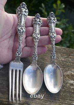 Antique 1905 Alvin Sterling Orange Blossom pattern 2 Teaspoons & 1 Fork Set