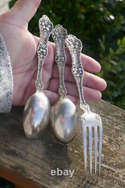 Antique 1905 Alvin Sterling Orange Blossom pattern 2 Teaspoons & 1 Fork Set