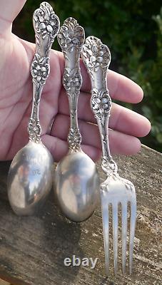 Antique 1905 Alvin Sterling Orange Blossom pattern 2 Teaspoons & 1 Fork Set