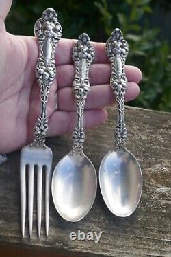 Antique 1905 Alvin Sterling Orange Blossom pattern 2 Teaspoons & 1 Fork Set