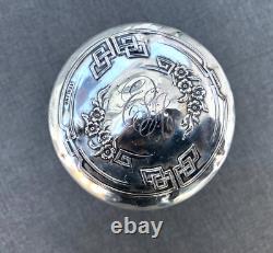 Antique 4 pc Alvin Sterling Silver Vanity Dresser Set Hand Mirror File Jar Brush