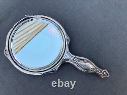 Antique 4 pc Alvin Sterling Silver Vanity Dresser Set Hand Mirror File Jar Brush