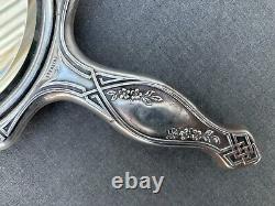 Antique 4 pc Alvin Sterling Silver Vanity Dresser Set Hand Mirror File Jar Brush