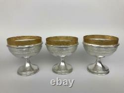 Antique ALVIN Set of 6 Sterling Silver Sherbet Dessert Cups + Gilt Glass Inserts