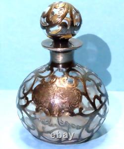 Antique ALVIN Sterling Silver 999 FINE Overlay on Glass PERFUME Toilet Bottle