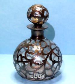 Antique ALVIN Sterling Silver 999 FINE Overlay on Glass PERFUME Toilet Bottle