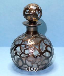 Antique ALVIN Sterling Silver 999 FINE Overlay on Glass PERFUME Toilet Bottle