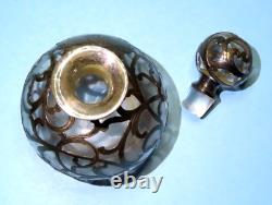 Antique ALVIN Sterling Silver 999 FINE Overlay on Glass PERFUME Toilet Bottle